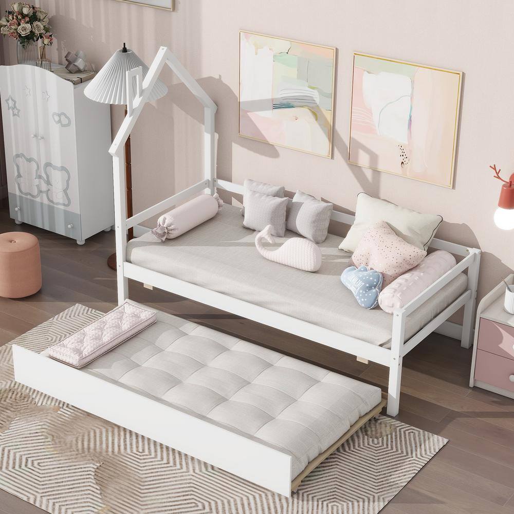 Harper & Bright Designs White Wood Frame Twin Size House Daybed with