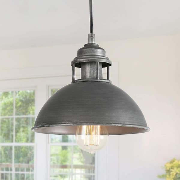 Forge 1-Light Industrial Farmhouse Brushed Gray Barn Pendant Light with Metal Dome Shade Kitchen Island Bar