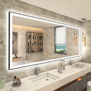 84 in. W x 40 in. H Rectangular Framed Front and Back LED Lighted Anti-Fog Wall Bathroom Vanity Mirror in Tempered Glass