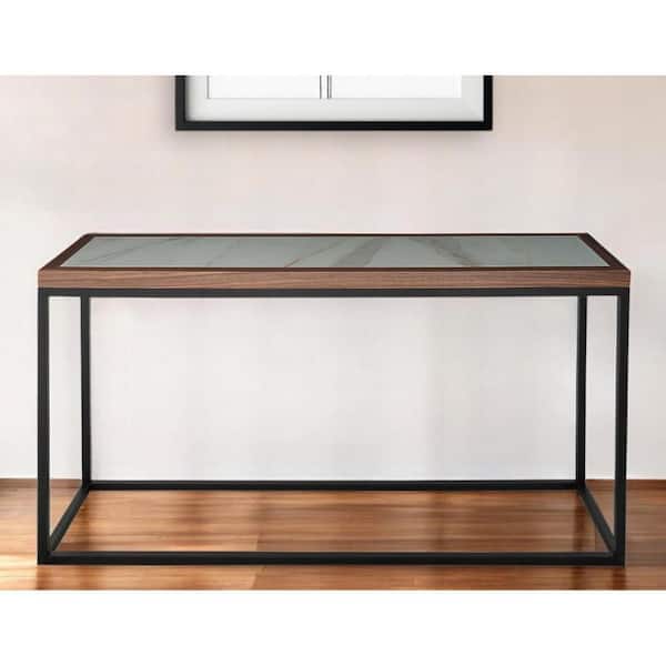 HomeRoots 8.5 in. Brown Rectangle Marble Console Table