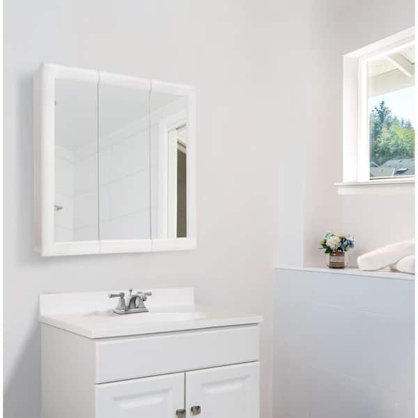 Classic 24 in. x 24 in. x 4-3/4 in. Surface-Mount Tri-View Bathroom Medicine Cabinet in White
