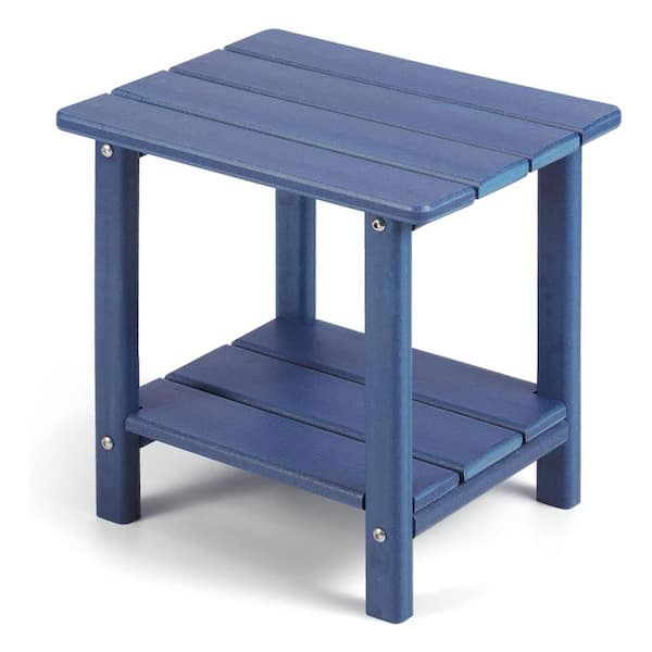 Unbranded Dark Blue Plastic Outdoor Side Table with Storage Shelf for Patio, Pool, Porch