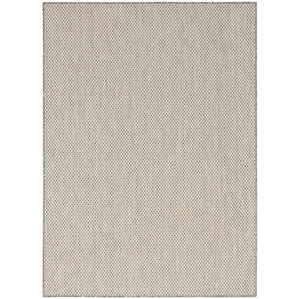Courtyard Ivory Silver 5 ft. x 7 ft. Geometric Contemporary Indoor/Outdoor Patio Area Rug