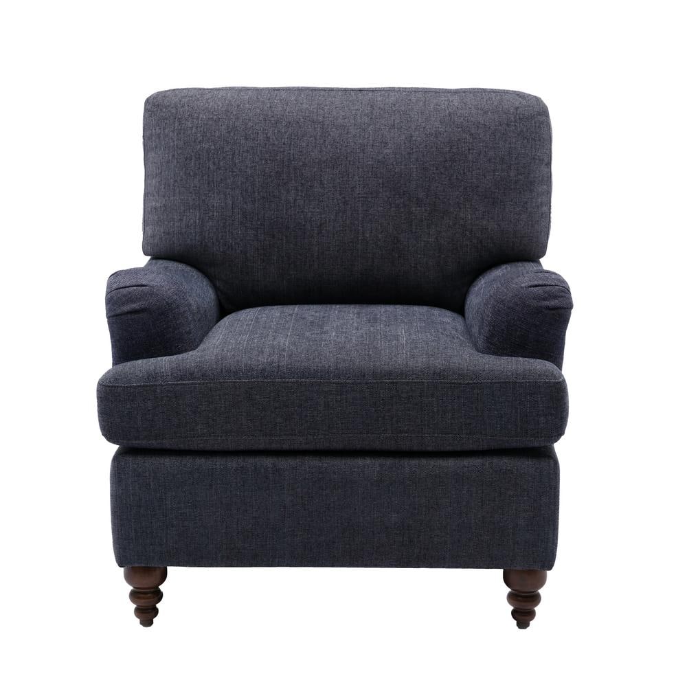 Clarendon Navy Blue Traditional Accent Chair with Walnut Legs