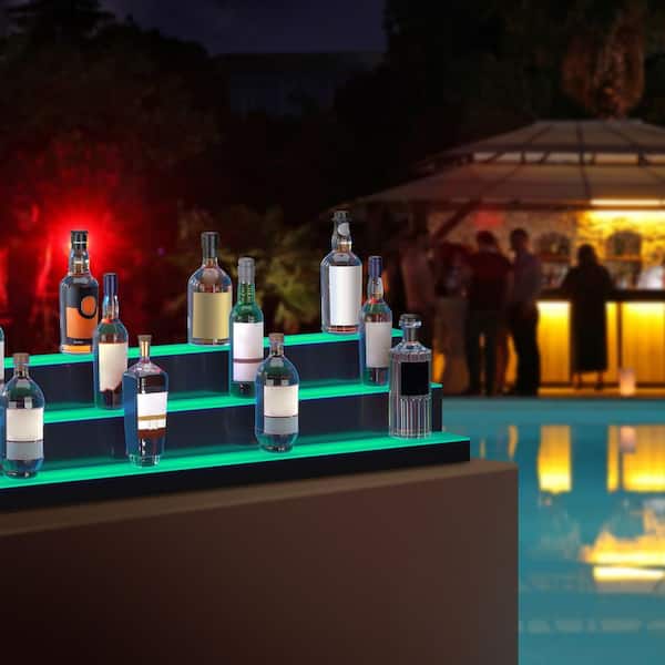 LED Lighted Liquor Bottle Display, 3 Tiers 60 In. Commercial Illuminated Home Bar Shelf, 3 Steps Rack Stand for Drink