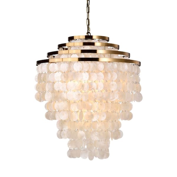 Quintana 5-Light Brass Tiered Chandelier with Capiz Shells