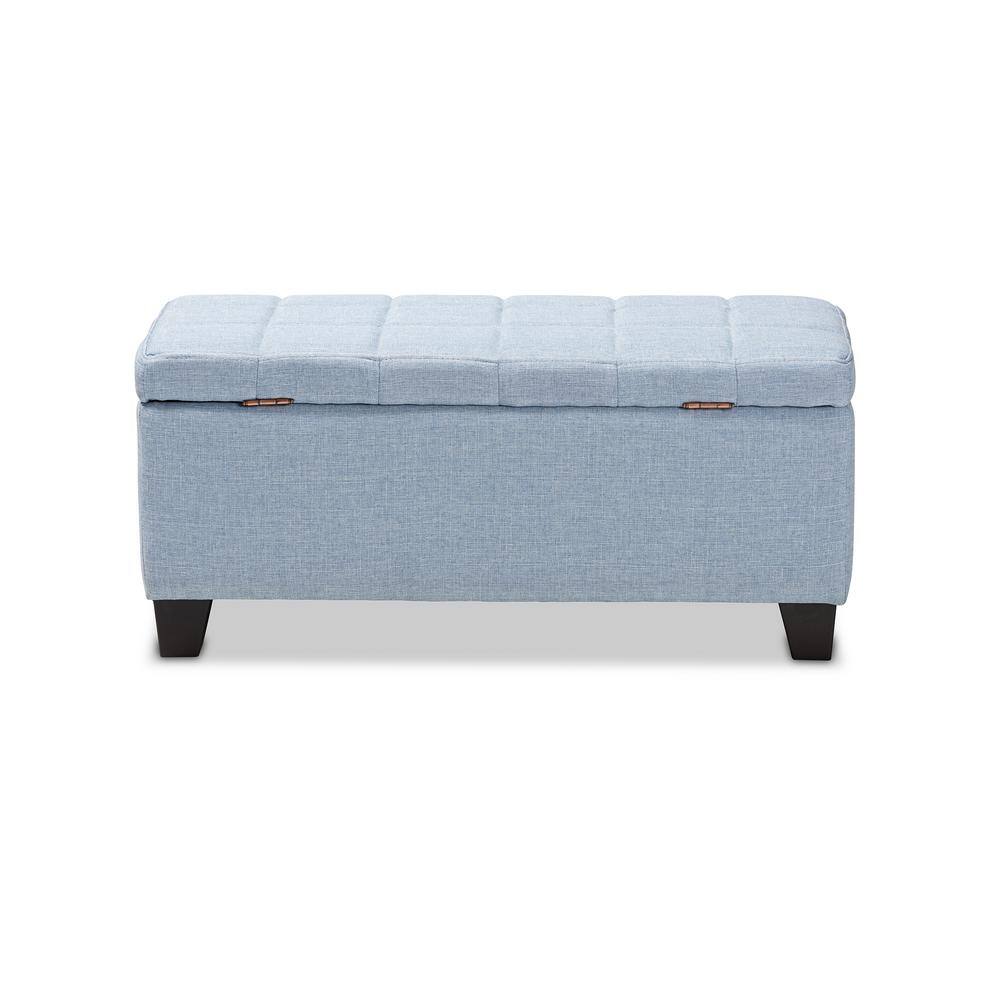 Light Blue Tufted Fabric Storage Ottoman with Black Wood Feet