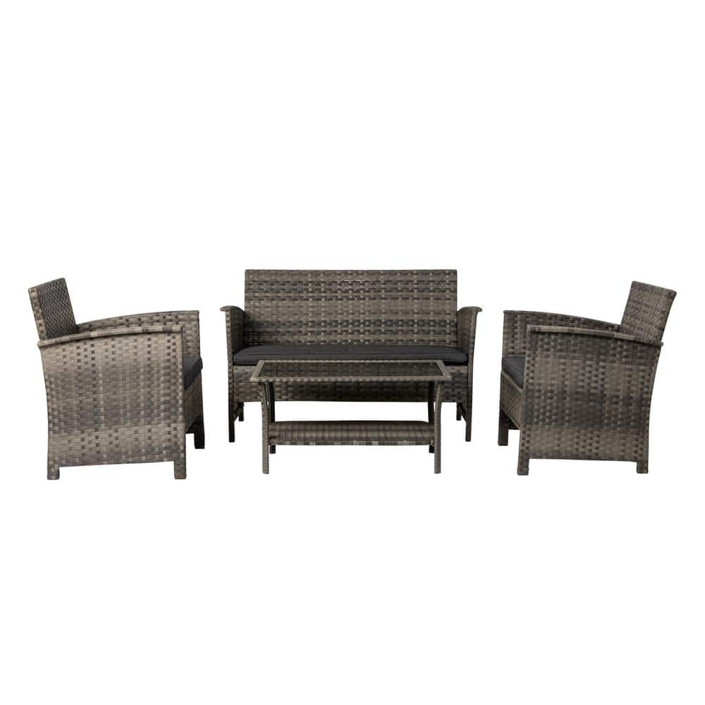 Jareth Gray 4-Piece Wicker Patio Conversation Set with Charcoal Cushions
