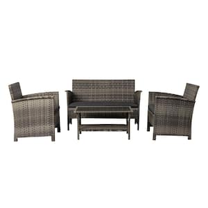 Jareth Gray 4-Piece Wicker Patio Conversation Set with Charcoal Cushions