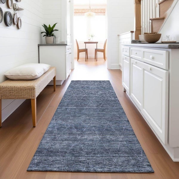 Mayfield Premium Machine Washable Abstract AMF1165 Navy 2 ft. 3 in. x 7 ft. 6 in. Runner Rug