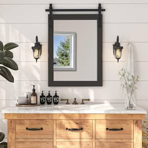 Farmhouse 22 in. W x 30 in. H Rectangle Framed Wall Bathroom Vanity Mirror in Black