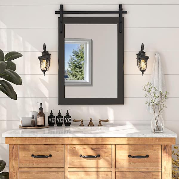 Farmhouse 22 in. W x 30 in. H Rectangle Framed Wall Bathroom Vanity Mirror Accent Mirror in Black