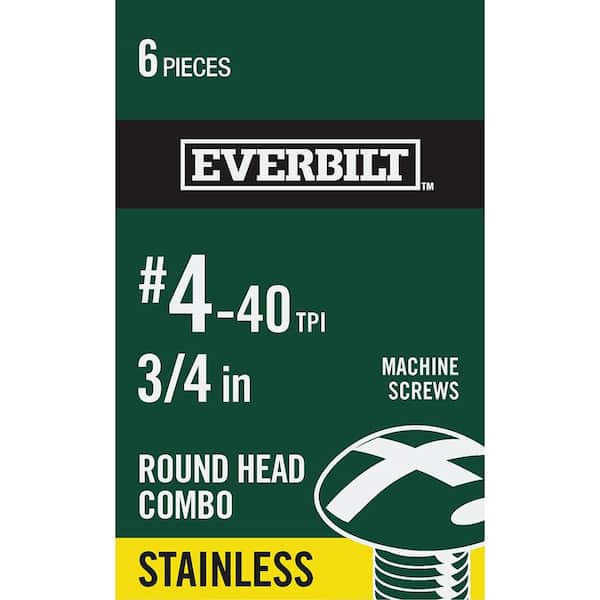 Everbilt #4-40 x 3/4 in. Stainless Steel Combo Round Head Machine Screw (6-Pack)