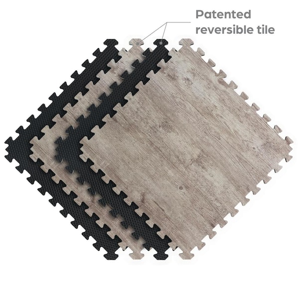 Norsk Reversible Driftwood/Black Faux Wood 24 in. x 24 in. x 0.47 in. Foam Mats (4-Pack) Norsk Reversible Driftwood/Black Faux Wood 24 in. x 24 in. x 0.47 in. Foam Mats (4-Pack)