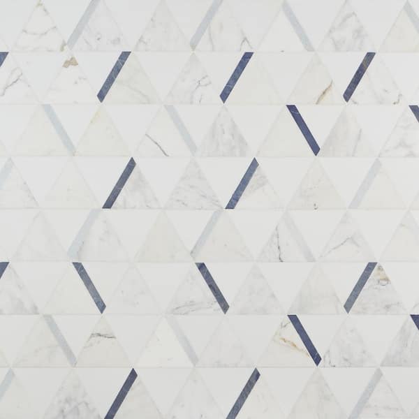 Ivy Hill Tile Zandara Calacatta Azul 4 in. x 0.39 in. Polished Marble Floor and Wall Mosaic Tile Sample