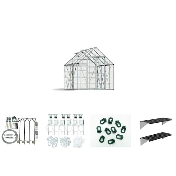 Snap and Grow 8 ft. x 8 ft. Silver/Clear Greenhouse Kit with Anchoring, Trellising, Hangers and Plastic Shelf (2-Units)