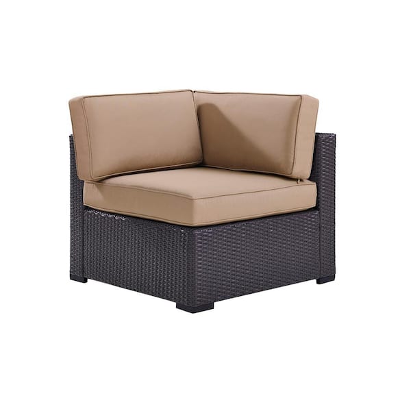 CROSLEY FURNITURE Biscayne Wicker Corner Outdoor Sectional Chair with Mocha Cushions