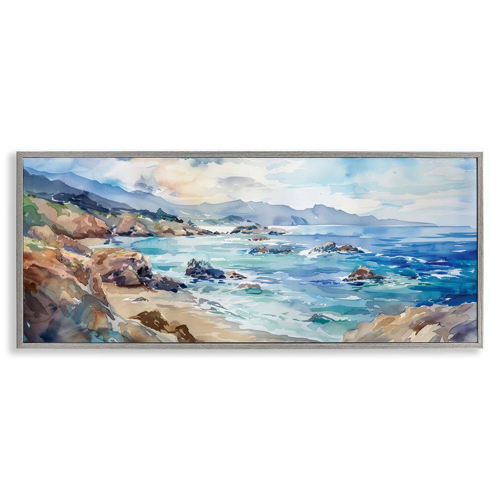 Blue Toned Beach Edge by Heidi Kuntz Gray Framed Nature Giclee Art Print 10 in. x 24 in.