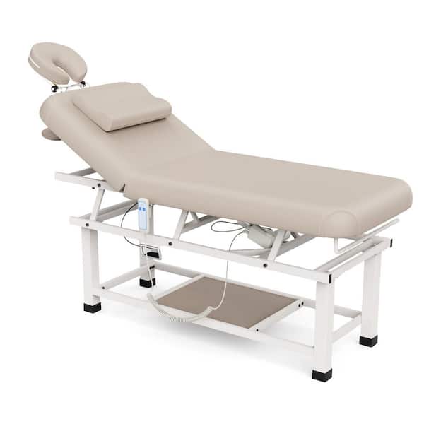 75 in. Beige & Grey PU Leather Heavy Duty Electric Massage Table with Adjustable Backrest & Storage