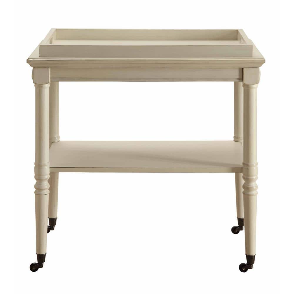 Antique White Wood and Metal Rectangular Tray Table