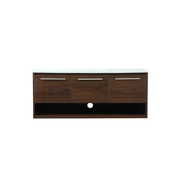 Unbranded Simply Living 48 in. Single Bathroom Vanity in Walnut with Quartz Vanity Top in Ivory White