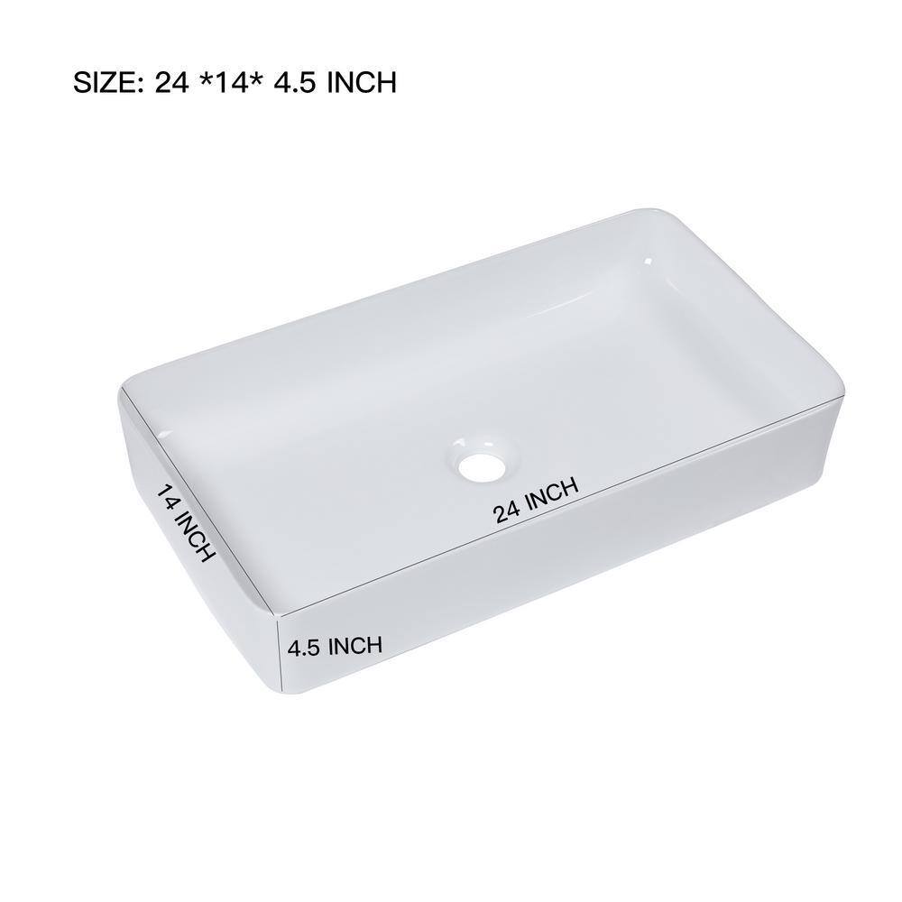 24'' White Gloss Ceramic Rectangular Above-Counter Sink