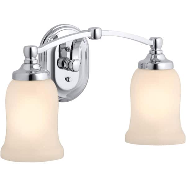 KOHLER Bancroft 2 Light Polished Chrome Indoor Bathroom Vanity Light Fixture, Position Facing Up or Down, UL Listed