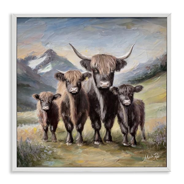 Stupell Industries Cattle Family in Highlands by Marla Rae White Framed Animal Giclee Art Print 24 in. x 24 in.