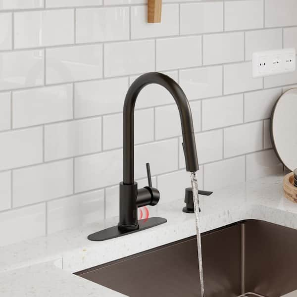 Single Handle Pull Down Sprayer Kitchen Faucet with Infrared Sensor in Matte Black