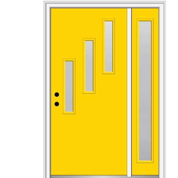 MMI Door 51 in. x 81.75 in. Davina Frosted Right-Hand 3-Lite Modern Painted Fiberglass Smooth Prehung Front Door with Sidelite
