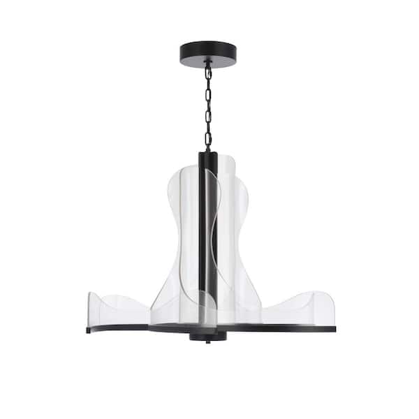 Estrella 36 in. 6 Light Dimmable Integrated LED Flat Black Tier Geometric Pendant Chandelier for Dining Room, Foyer