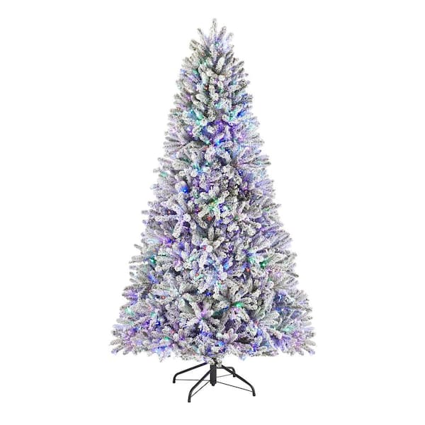 Home Accents Holiday 7.5 ft. Pre-Lit LED Flocked Fraser with Multi-Color Lights