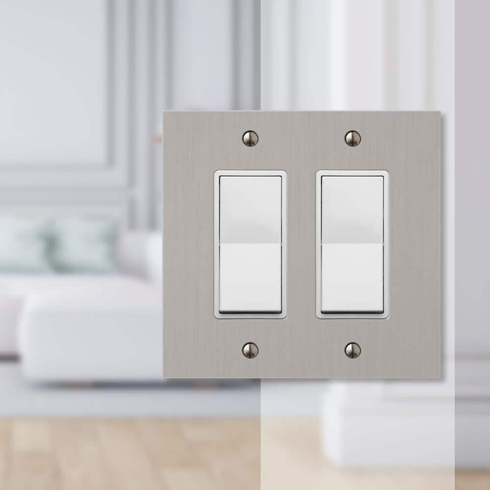 Brushed Nickel Double Rocker Cast Metal Wall Plate
