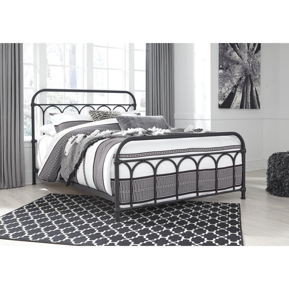 Charmfield Matte Black Queen Metal Bed with Headboard