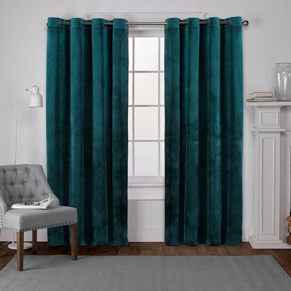 Teal Crushed Velvet Velour Amelia Floral Lined Eyelet Ring Top Curtains Pair 