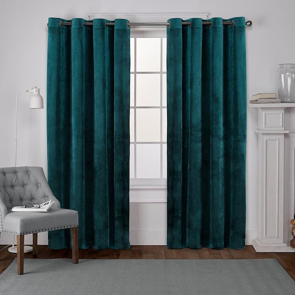 EXCLUSIVE HOME Velvet Teal Solid Light Filtering Grommet Top Curtain, 54 in. W x 108 in. L (Set of 2)