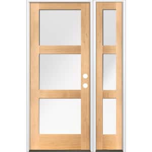 50 in. x 80 in. Modern Douglas Fir 3-Lite Left-Hand/Inswing Frosted Glass Clear Stain Wood Prehung Front Door w/ RSL