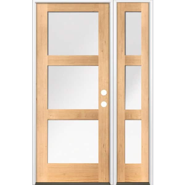 Krosswood Doors 50 in. x 80 in. Modern Douglas Fir 3-Lite Left-Hand/Inswing Frosted Glass Clear Stain Wood Prehung Front Door w/ RSL