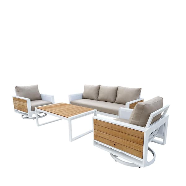 HiGreen Outdoor Denver 4-Piece Aluminum Outdoor Patio Conversation Seating Set with Acrylic Cast Ash Cushions