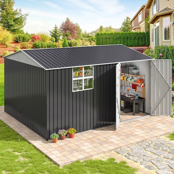 NETAJE 12 ft. W x 10 ft. D Metal Outdoor Storage Shed Featuring