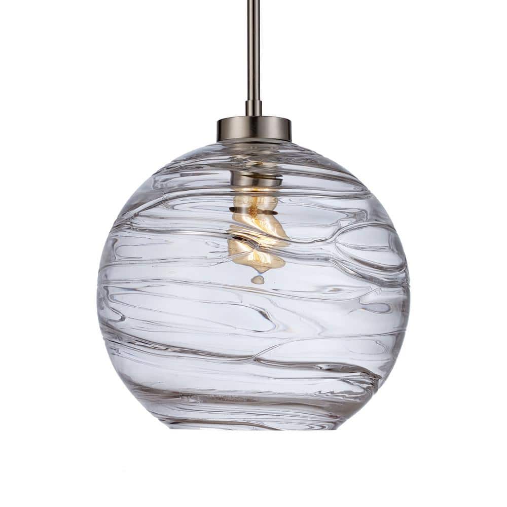 12-Inch Clear Glass Globe Pendant Light, Brushed Nickel