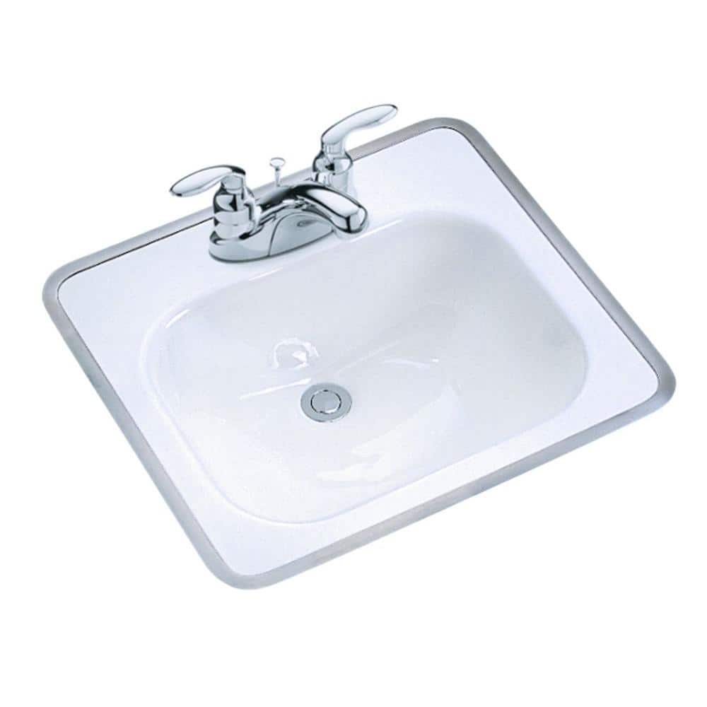 Kohler Tahoe Drop In Cast Iron Bathroom Sink In White With Overflow Drain K 2890 4 0 The Home Depot