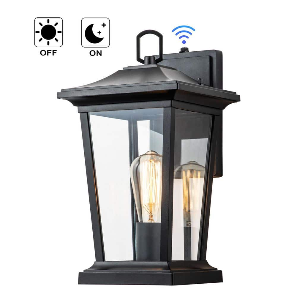 C Cattleya Matte Black Dusk to Dawn Hardwired Outdoor Wall Lantern Sconce with No Bulbs Included