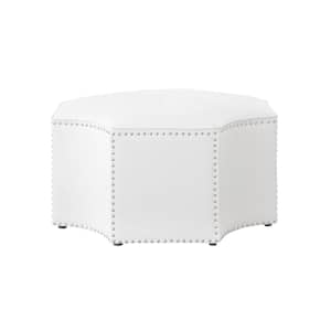 Joziah White PU Leather Cocktail Ottoman with Upholstered