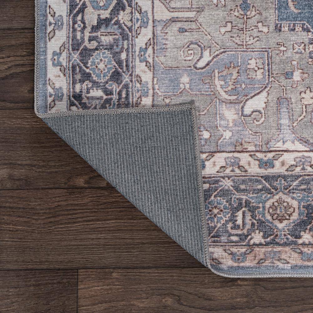 Maris Ornate Medallion Blue/Cream Chenille 4' x 6' Washable Area Rug