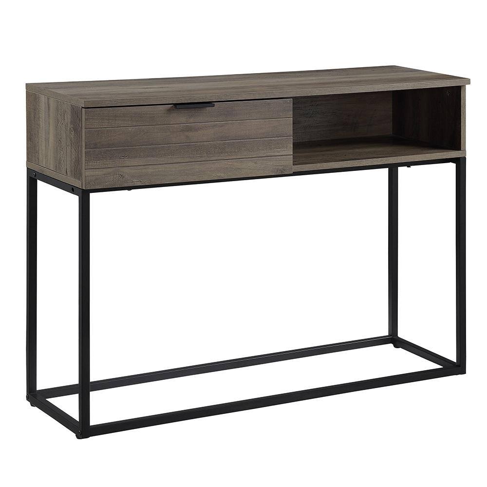 Galeno 16 in. Rectangular Rustic Oak & Black Finish Wood -Drawer Desk with No Additional Features