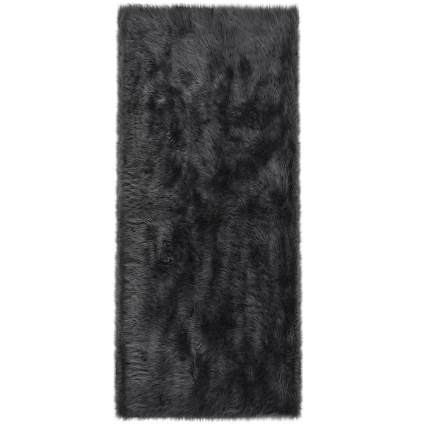 Latepis Sheepskin Faux Furry Dark Gray Cozy Rugs 2 ft. x 5 ft. Area Rug Runner Rug