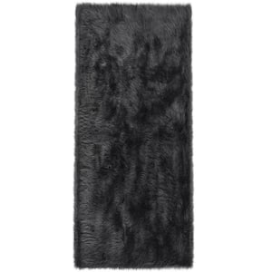 Sheepskin Faux Furry Dark Gray Cozy Rugs 2 ft. x 6 ft. Area Rug Runner Rug