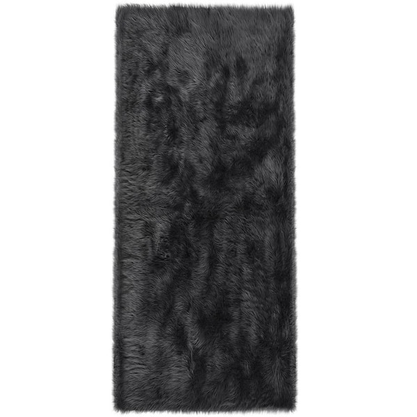 Latepis Sheepskin Faux Furry Dark Gray Cozy Rugs 2 ft. x 6 ft. Area Rug Runner Rug
