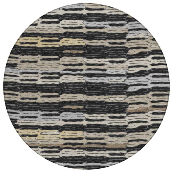 Chantille Machine Washable Indoor/Outdoor Abstract ACN3114 Black 8 ft. x 8 ft. Round Rug